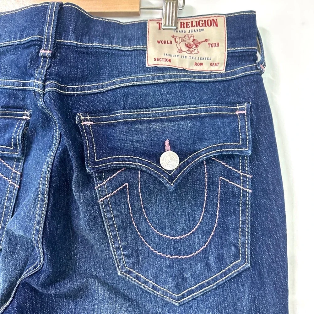 TRUE RELIGION NEW Ricky Relaxed Straight Jeans Men 33x34 T Flap Dark Wash Denim